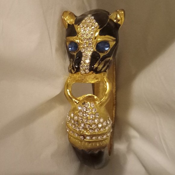 Kenneth Jay Lane KJL gold black crystal enamel animal bracelet as new - Picture 2 of 6